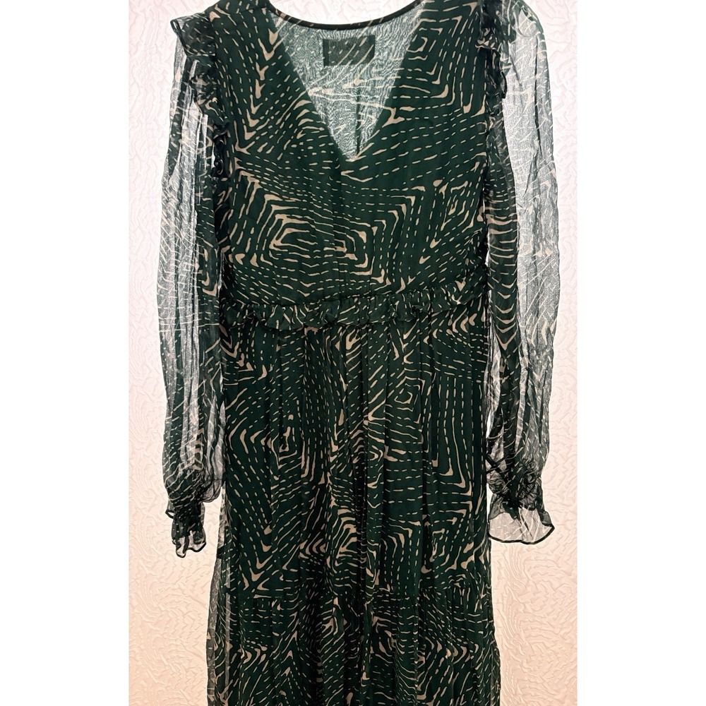 Ba&sh Lady Dress Women 2 US 6 Midi Forrest Fairy Geo Design Bohemian Green/Cream - Picture 4 of 16